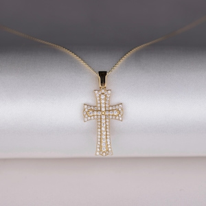 14k Gold Kreuz Kette, Echt Gold Kreuz Kette, Christliche Halskette, Schutzengel Religiöser Schmuck, Religiöser Anhänger, Taufe Geschenk