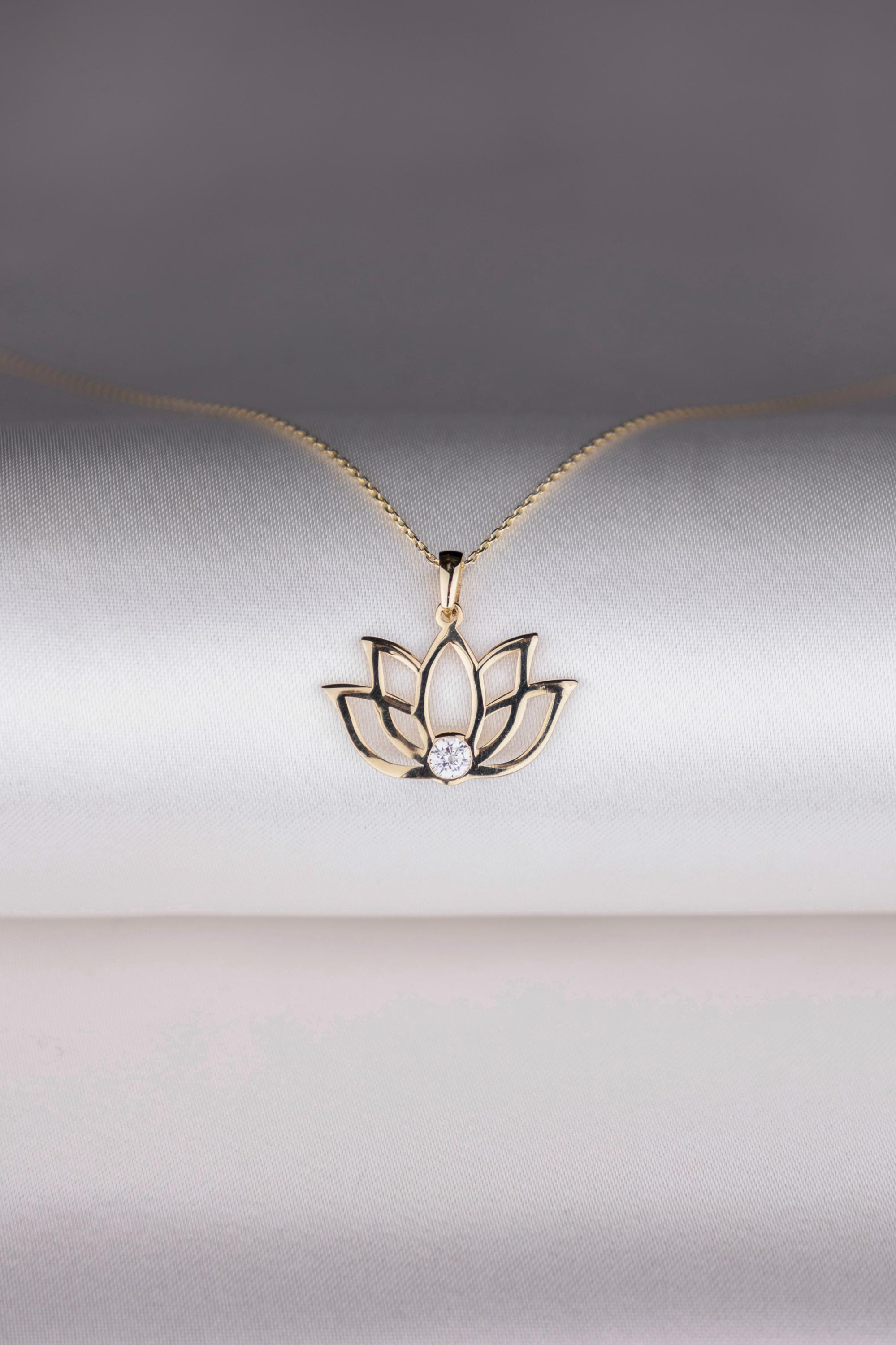 14 K Gold Lotus Necklace - Etsy 14 K Gold Lotus Necklace - Etsy