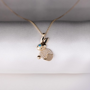 14k Solid Gold Rabbit Necklace,Minimal Rabbit Necklace,Tiny Gold Rabbit Necklace,animal jewelry,Rabbit jewelry