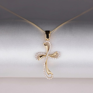 14k Gold Diamond Cross Necklace,14k Solid Gold Cross Neclace ,Solid Gold Cross, Real Gold Cross Necklace,Christian Necklace