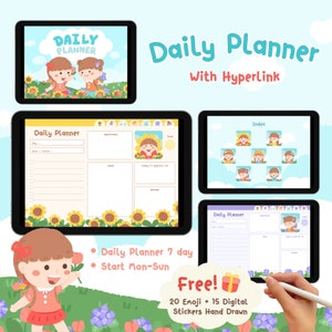 Undated Daily Digital Planner/ Cute Digital Planner/ Kawaii Daily Digital Planner/ GoodNotes Planner/ iPad Planner, Cute Digital Sticker