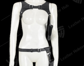 Traje de Cosplay de Ada Wong de Resident Evil 4: Cinto com coldre para axilas e cinto para pernas com coldre.