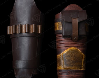 LHH-Mandalorian Real Leather Leg Armour Package Men Cosplay Costume Prop Handmade Leg Handcrafted Leather coloring, Right/Left Leg armour