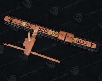 Boba Fett 2 Costume Belt: Genuine Leather, Holster & Pouches