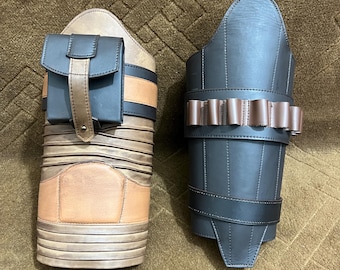 Armadura de pierna de cuero auténtico mandaloriano, accesorio para disfraz de cosplay
