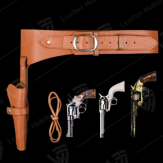 Western Leather Gun Holster Belt - Cowboy Style Revolver