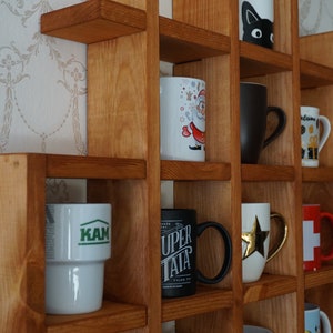 Porte-gobelet, étagère à tasse en bois massif faite à la main, étagère à tasse à café et à thé, porte-gobelet mural à café et à thé, étagère de cuisine, présentoir à tasse
