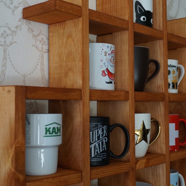 Porte-gobelet, étagère à tasse en bois massif faite à la main, étagère à tasse à café et à thé, porte-tasse à café et à thé mural, étagère de cuisine, tasse de présentoir