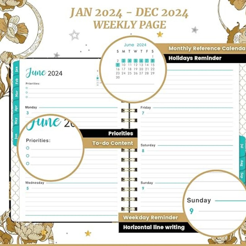 2024 Monthly Planner With Flowers, Jan 2024 Dec 2024, 8.5 X 6.4, Daily