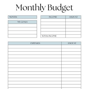 May include: A printable monthly budget worksheet with sections for income, expenses, and a difference calculation. The worksheet has fields for month, income sources, expenses, and total income and expenses.