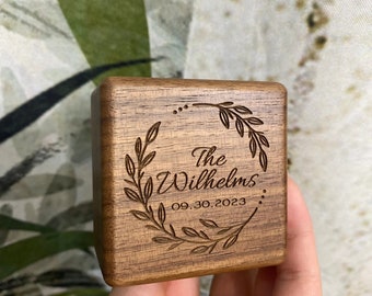 Personalized Wood Wedding Engagement Ring Box,Custom Engraved Walnut Oak Ring Box,Square Ring Bearer,Anniversary,Proposal Ring Box Holder