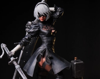 Anime Girl, Hand Painted Resin Statue, Android Gamer Gift, 2B Nier Automata Figure, Anime Collectible Statue, Gamer Decor, Gifts for Him
