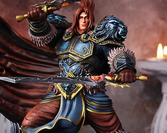 World of Warcraft Collectible, Gift for Gamer WoW Statue, Handmade Gift, Varian Wrynn Statue, Hand-Painted Warcraft Hero Collectible