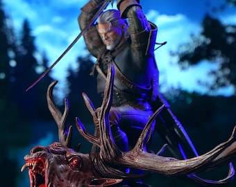Handgemaakte Witcher Diorama: Geralt vs Leshen-harssculptuur