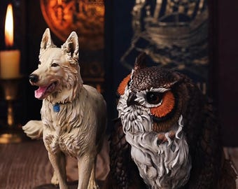 Scratch and Owlbear Cub Statue 3D Printed, Gift For Gamer BG3 Figure Handmade Gift, Hand-Painted DnD Figurine, Fantasy Anniversary Gift