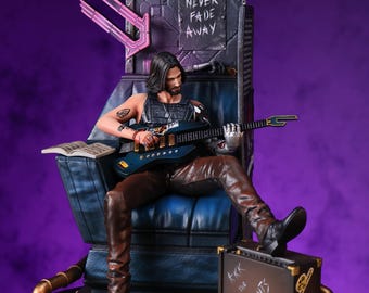 Johnny Silverhand Mini-Statue, Cyberpunk 2077 Sammelfigur 1:10 Harz handbemaltes Sammlerstück, Statue Gaming Display Model