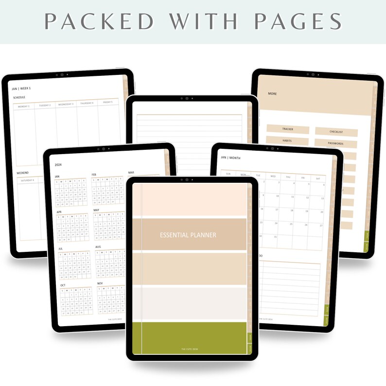 Digital Planner, 2024, Dated, Essential, Beige Etsy