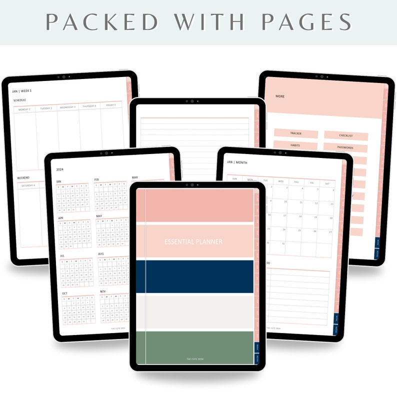 Digital Planner, 2024, Dated, Essential, Rose Etsy