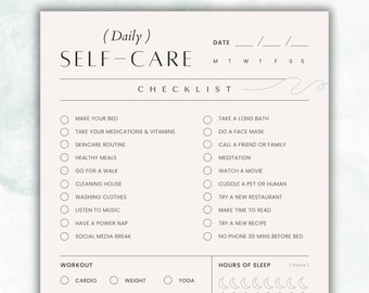 Self care planner, Weekly care monitoring, well-being diary, well-being checklist