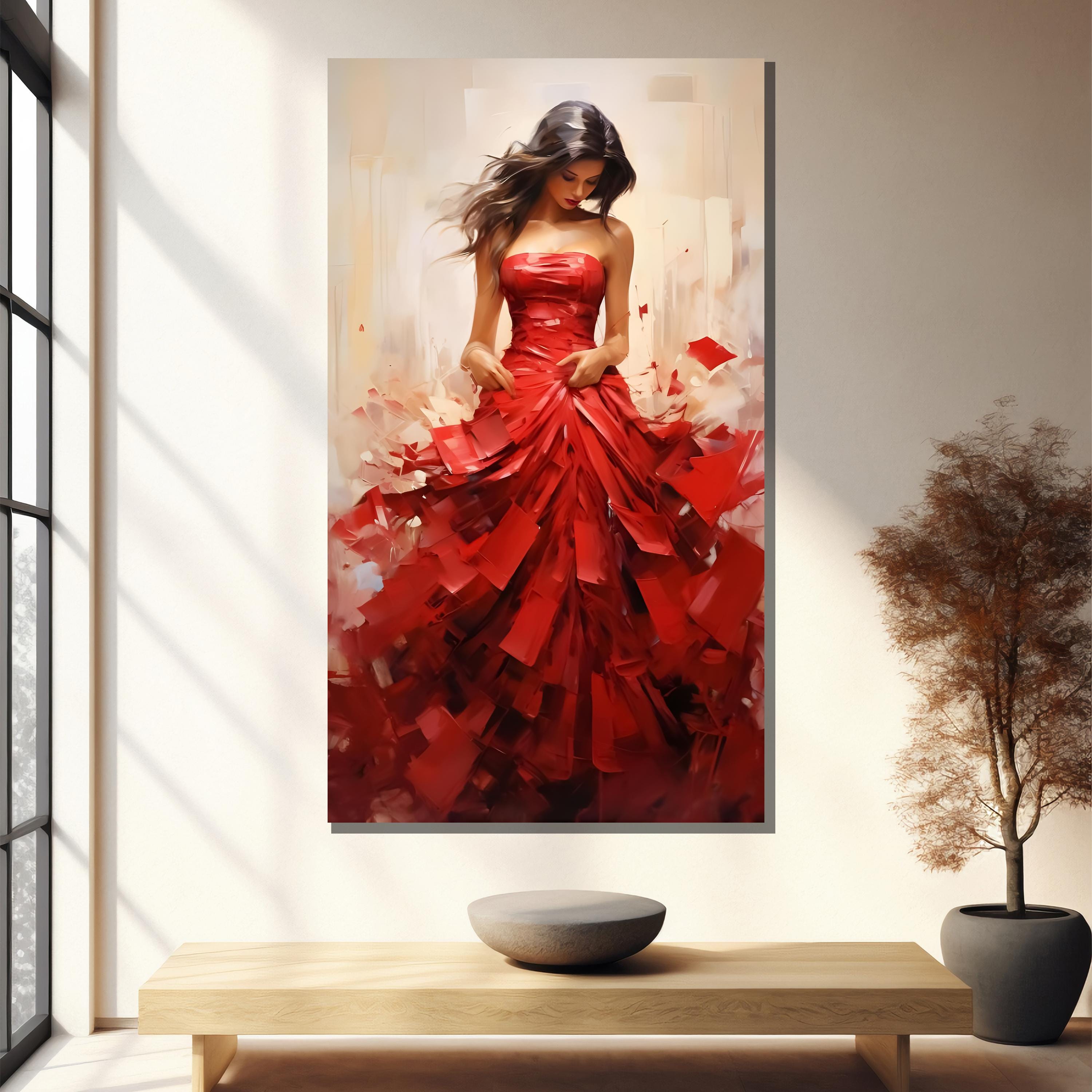 open lace back dress Talia Red Petal Print Dress