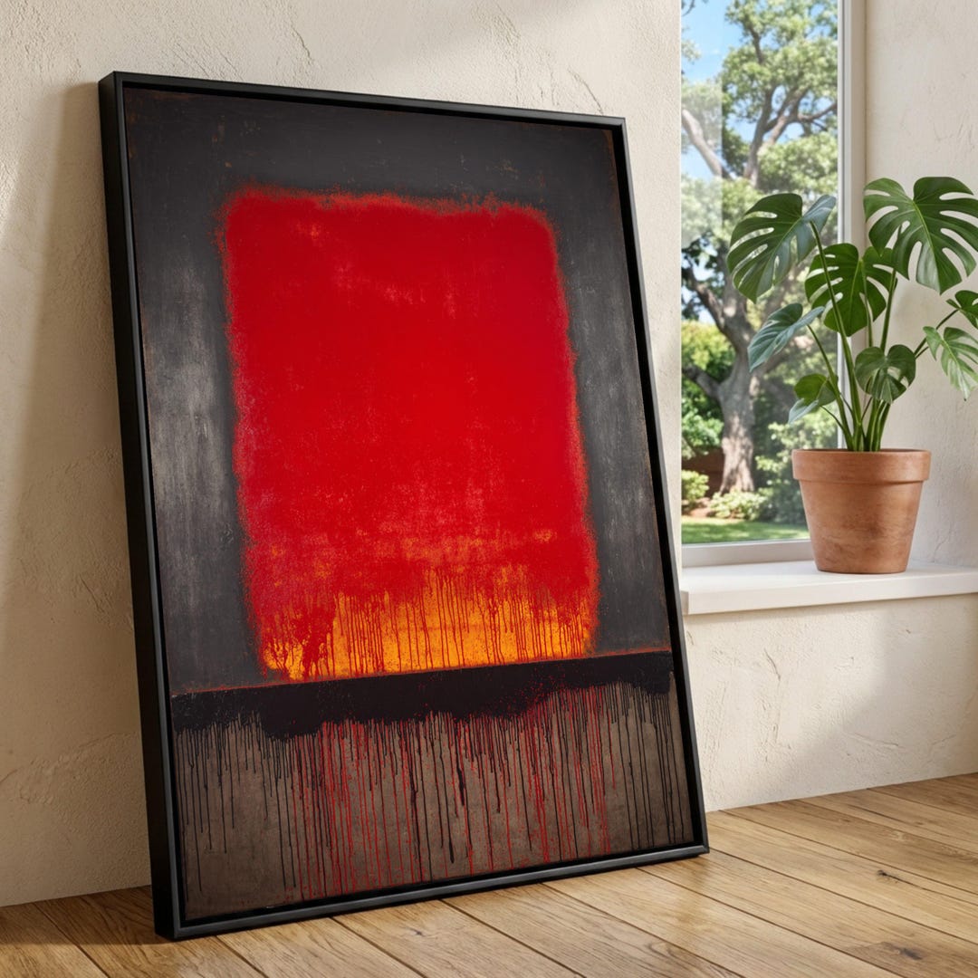 Bold Abstract Red and Black Canvas, Modern Expressionist Wall Art, Mark ...