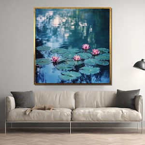 Water Lily Pond Canvas Painting, Claude Monet Inspired Floral Art, Serene Nature Wall Decor Gift