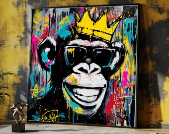 Canvaskunst graffiti aap, stedelijke popcultuur, klaar om op te hangen