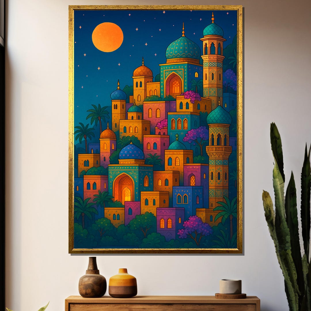 Arabian Nights Cityscape Canvas Print – Oriental Palace Wall Art