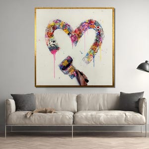Graffiti Heart Roller Canvas Painting - Vibrant Urban Street Art for Home Decor, Perfect Gift for Art Lovers and Modern Wall Decor