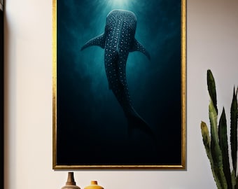 Whale Shark Canvas Painting – Deep Ocean Underwater Wall Art, Majestic Sea Animal Scene, Unique Gift for Marine Life Lovers and Divers
