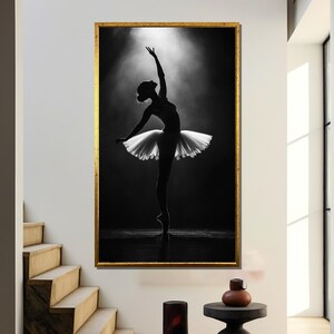 Graceful Ballerina in Motion Canvas Painting – Black and White Dance Art, Perfect Gift for Dance Lovers and Modern Home Decor