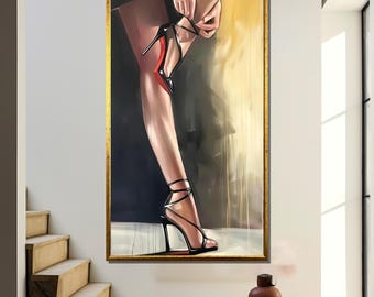 Stylish High Heels Woman Canvas Painting - Modern Fashion Wall Art - Elegant Gift for Shoe Lovers and Home Decor