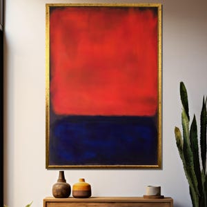 Dynamic Red and Deep Blue Abstract Canvas Painting by Mark Rothko – Bold Contemporary Art Gift for Unique Home Décor