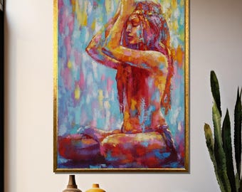 Colorful Yoga Woman Canvas Painting – Unique Art Gift for Yoga Lovers and Mindfulness Enthusiasts