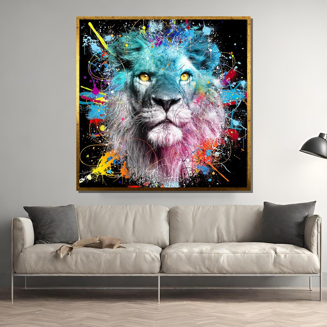 Vibrant Graffiti Lion Canvas Art – Bold Urban Decor - Etsy