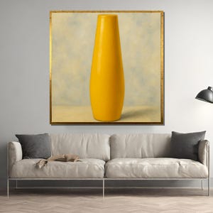 Arte de pared minimalista con jarrón amarillo, impresión moderna y atrevida para decoración del hogar, póster de naturaleza muerta simple para sala de estar y oficina contemporáneas.