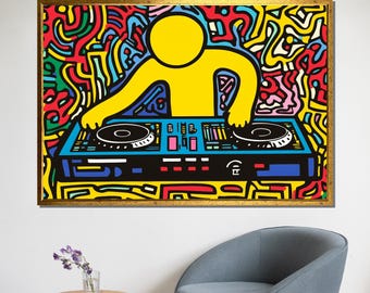 Colorful DJ Canvas Painting, Graffiti Pop Art Wall Decor, Abstract Music Artwork, Vibrant Street Art Print, Modern Home Decor, Unique Gift