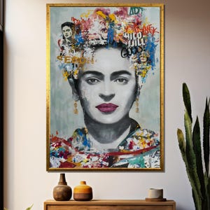 Frida Kahlo-Inspired Graffiti Canvas Painting – Vibrant Mixed-Media Portrait Art as a Unique Gift