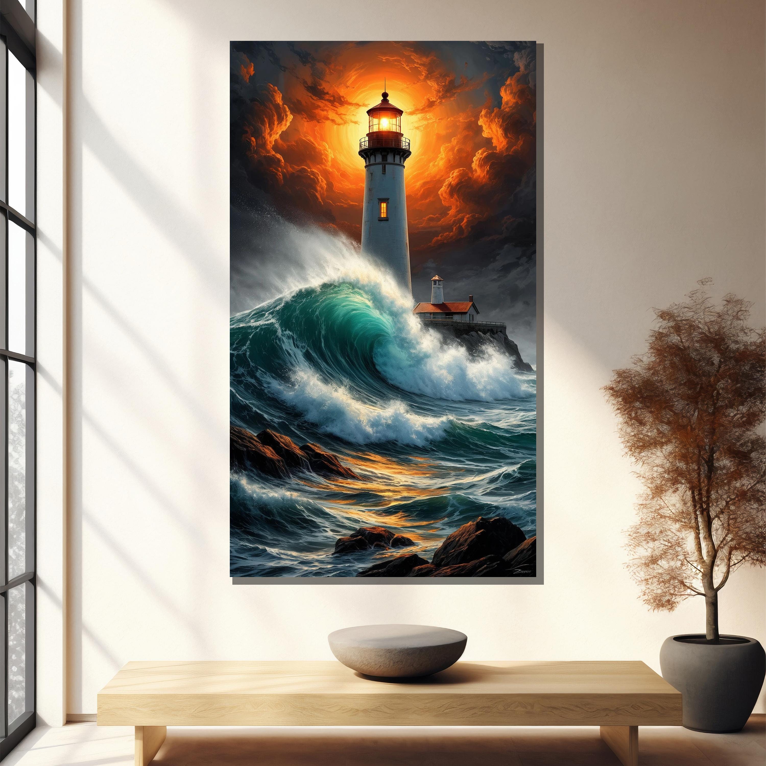Artery8 Lighthouse Against a Stormy Sea Dramatic Seascape Art Print Framed Poster Wall Decor 12x16 inch Artery8 Lighthouse Against a Stormy Sea Dramatic Seascape Art Print Framed Poster Wall Decor 12x16 inch