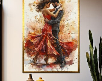 ポスター - ロマンチックなダンスカップルの水彩画、スーツを着た男性
