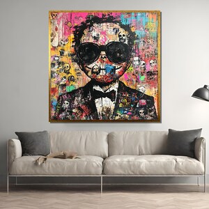 Graffiti Pop Art Canvas Painting, Urban Street Style Skull Portrait, Colorful Expressionist Wall Decor, Edgy Contemporary Print