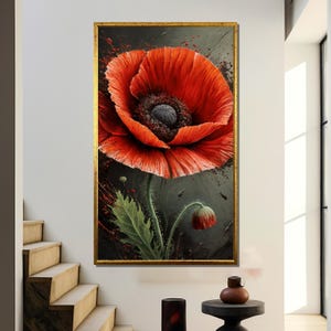 Vibrant Red Poppy Canvas Painting – Bold Floral Art with Detailed Petals, Stunning Flower Wall Décor, Perfect Gift for Nature Lovers
