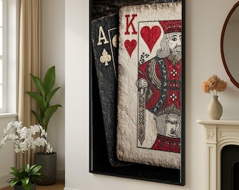 Vintage Playing Cards Canvas Wall Art, King of Hearts and Ace of Spades, Retro Game Decor, Rustic Casino Style Canvas, Gambling Themed Wall