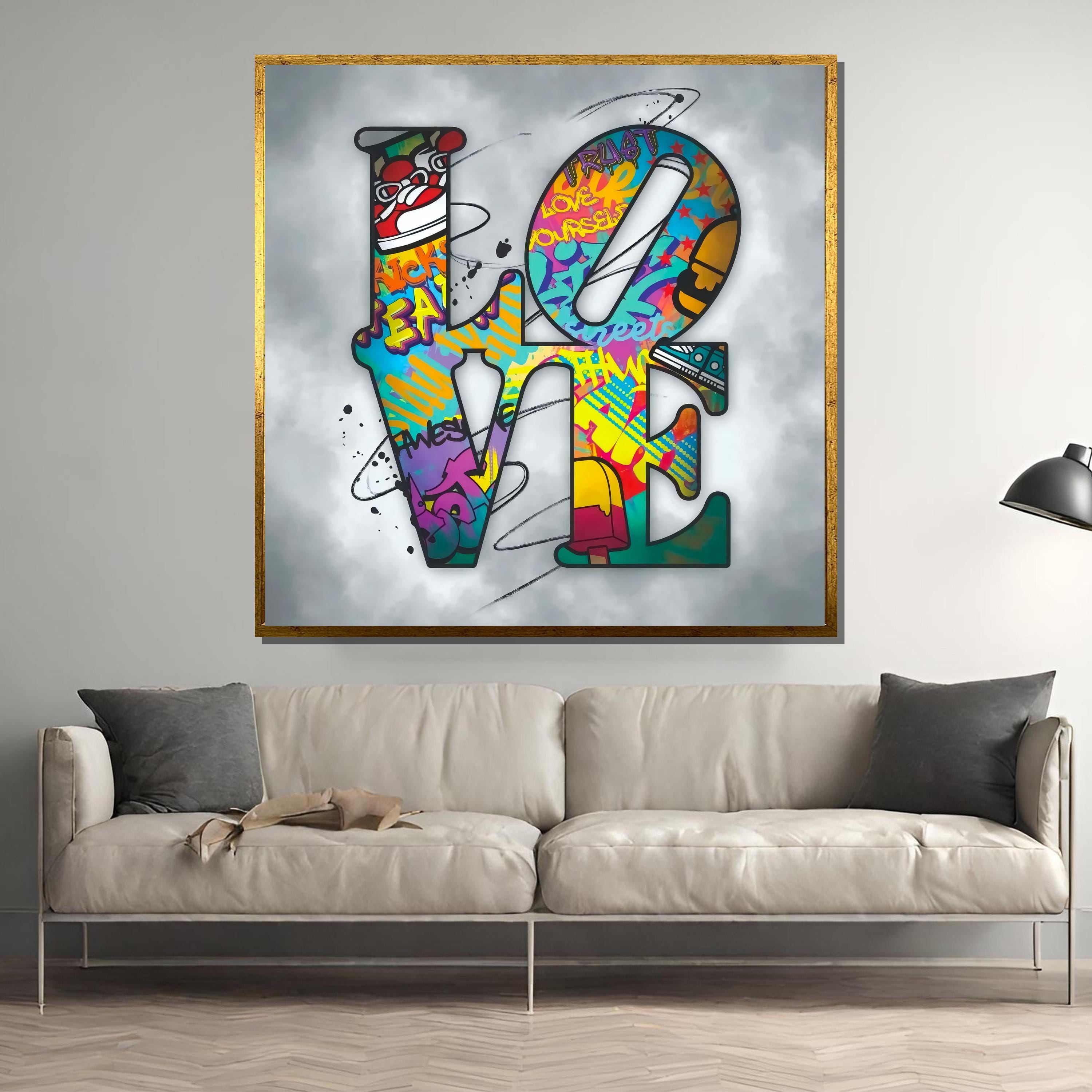 Bold Graffiti Love Canvas Painting – Vibrant Street Art Design, Perfect Gift for Urban Art Enthusiasts