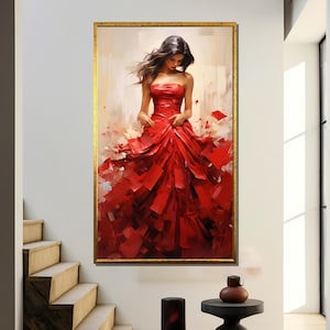 Elegant Lady in Red Dress Canvas Painting - Fashion-Inspired Art Gift for Modern Home Decor and Style Enthusiasts