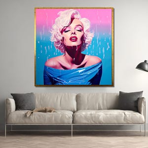 Bold Marilyn Monroe-Inspired Dripping Effect Canvas Painting, Pop Art Wall Decor, Colorful Iconic Portrait, Perfect Gift for Art Lovers