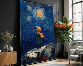 Little Prince Canvas Art, Starry Night Sky, Kids Room Decor