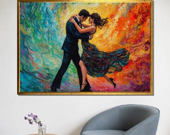 Fiery Tango Dance Canvas Painting – Passionate Couple in Motion, Vibrant and Expressive Art, Perfect Gift for Dance Lovers, Bold Wall Decor