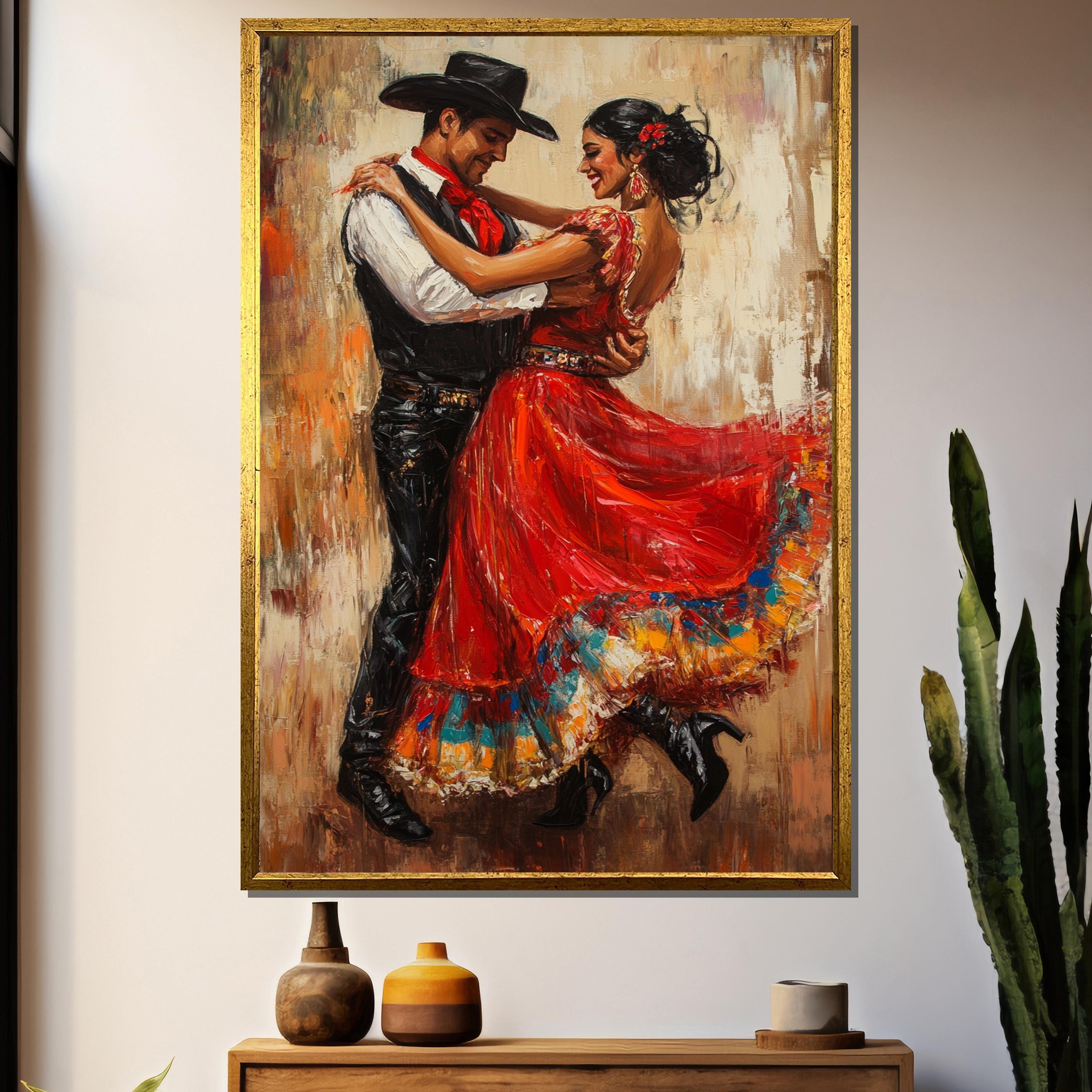 Mexican Dance Canvas Print – Elegant Couple, Colorful Fiesta Decor