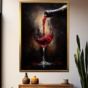 Elegant Red Wine Pouring Painting, Rich Acrylic Canvas Art, Dark Aesthetic Wall Decor, Luxury Wine Lover Gift, Sophisticated Bar Artwork